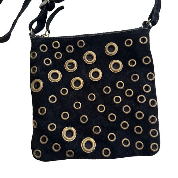 FREE PEOPLE Black Suede Grommet Studded Crossbody Bag - Picture 2 of 8